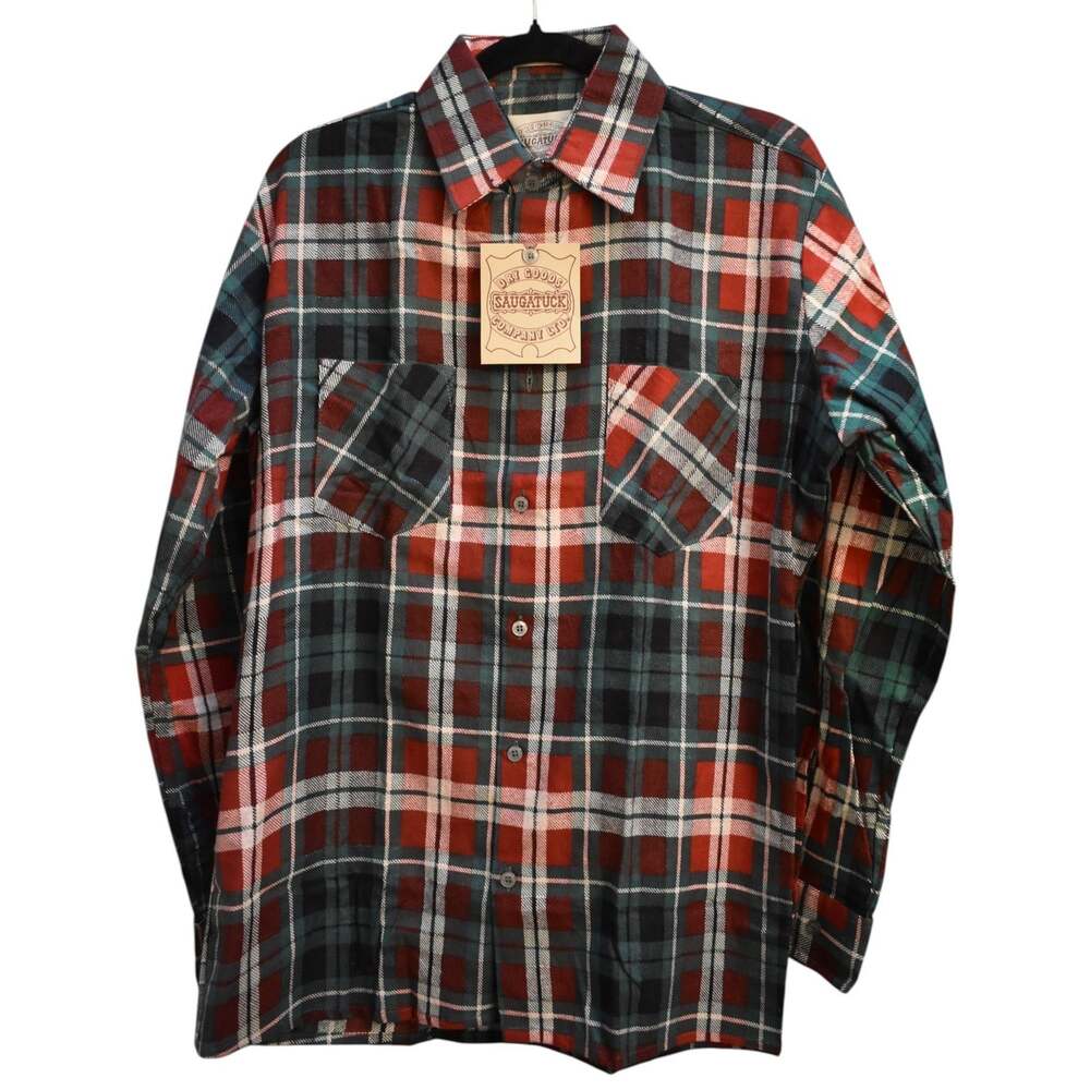 SAUGATUCK DRY GOODS Long Sleeve Flannel Button Up Shirt - Christmas Red & Green